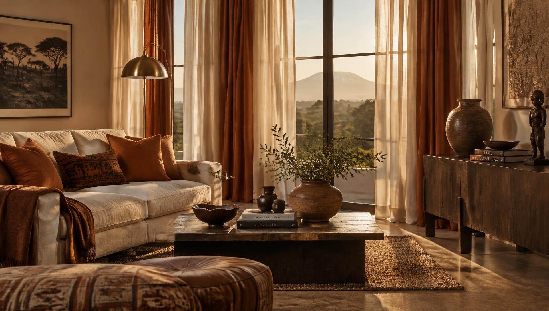 Domarira Home styled living room with terracotta curtains